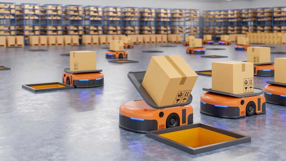 Photo an army of robots efficiently sorting hundreds of parcels per hour